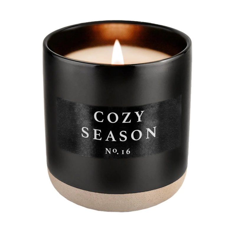 C016BS COZY SEASON BLACK STONEWARE CANDLE SWEET WATER DECOR 2023