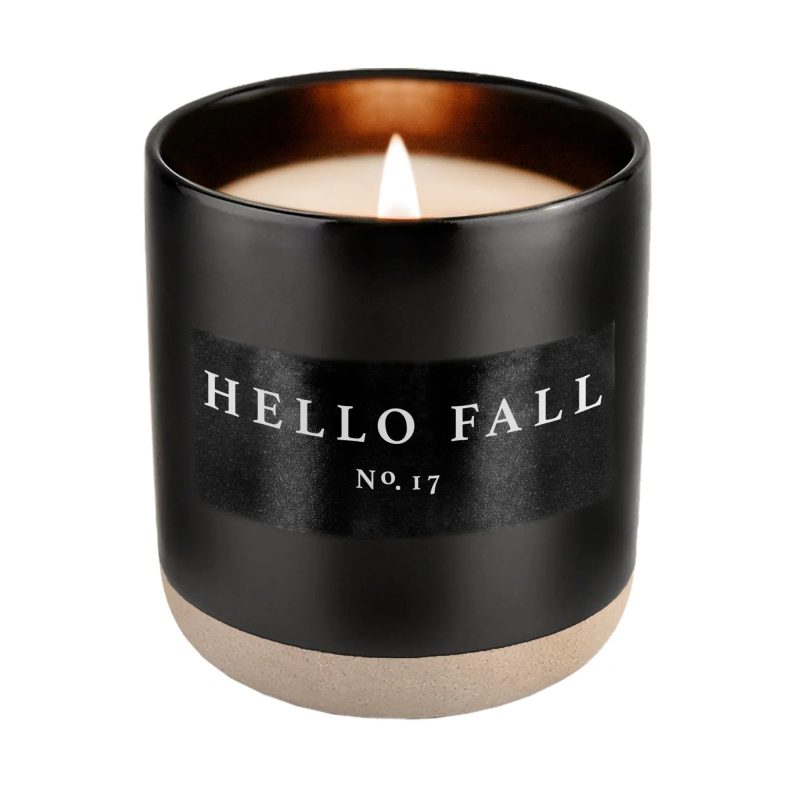 C017BS HELLO FALL BLACK STONEWARE CANDLE SWEET WATER DECOR 2023