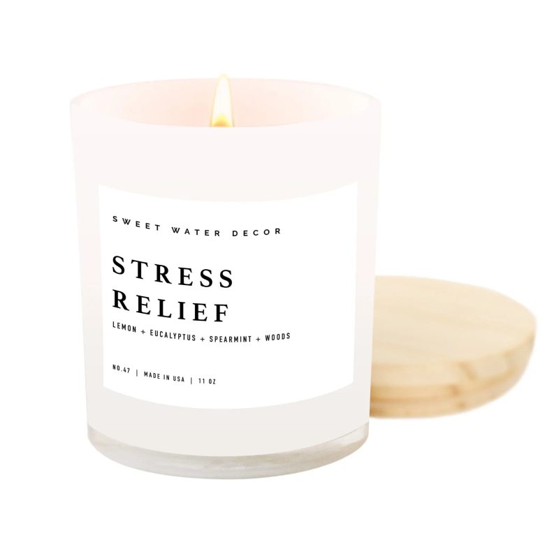 C047WW STRESS RELIEF WHITE JAR SOY BLEND CANDLE SWEET WATER DECOR 01