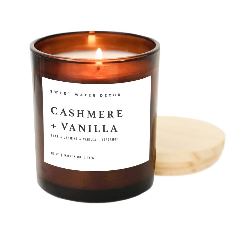 C057AW CASHMERE VANILLA 11OZ AMBER JAR CANDLE 2023 WB SWEET WATER DECOR