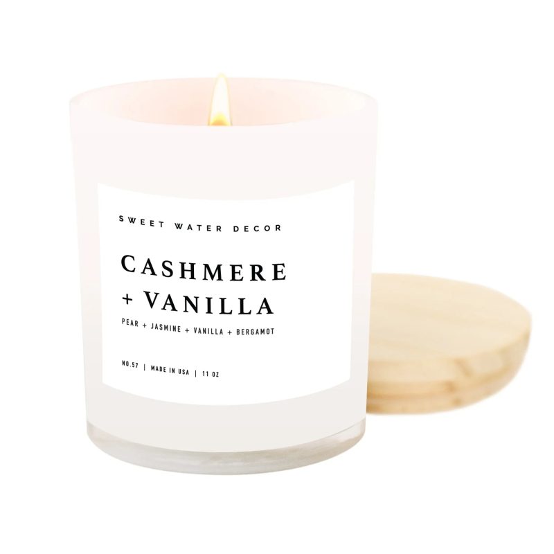 C057WW CASHMERE VANILLA 11OZ WHITE JAR CANDLE 2023 WB SWEET WATER DECOR