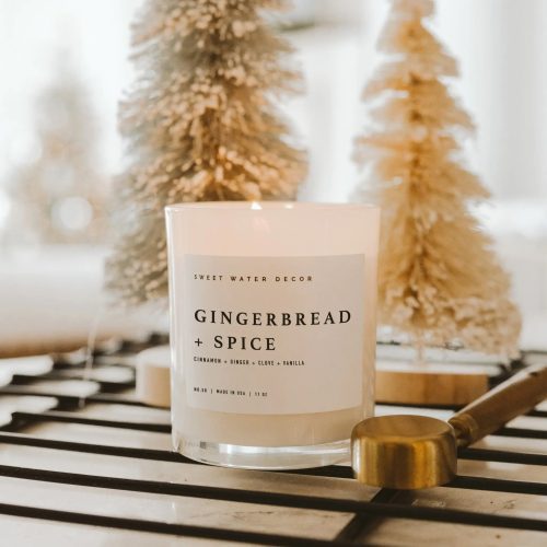 C058WW GINGERBREAD AND SPICE WHITE WOOD CANDLE HOLIDAY INFINITY HOMES SWEET WATER DECOR 1 117409