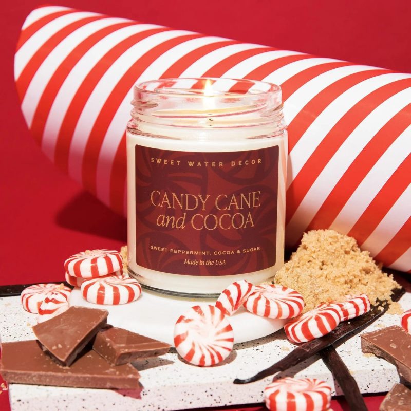 CJ085 CANDY CANE AND COCOA PATTERNED CANDLE SOONA SEPT 2023 SWEET WATER DECOR 3 318572