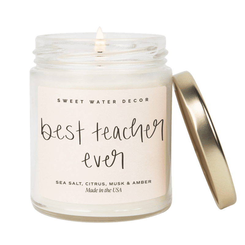 CJ091 BEST TEACHER EVER 2024 QUOTE CANDLE SWEET WATER DECOR WB