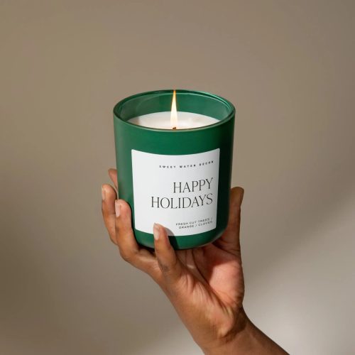 CL113 HAPPY HOLIDAYS 15OZ GREEN MATTE CANDLE SOONA JUNE 2023 SWEET WATER DECOR 2 918316