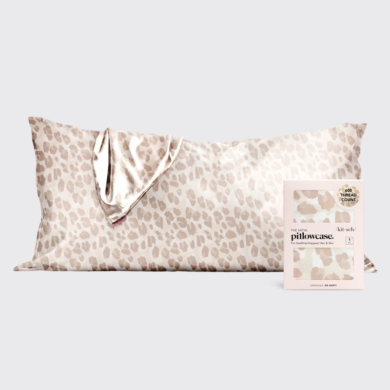 kitsch leopard king satin pillow case beige